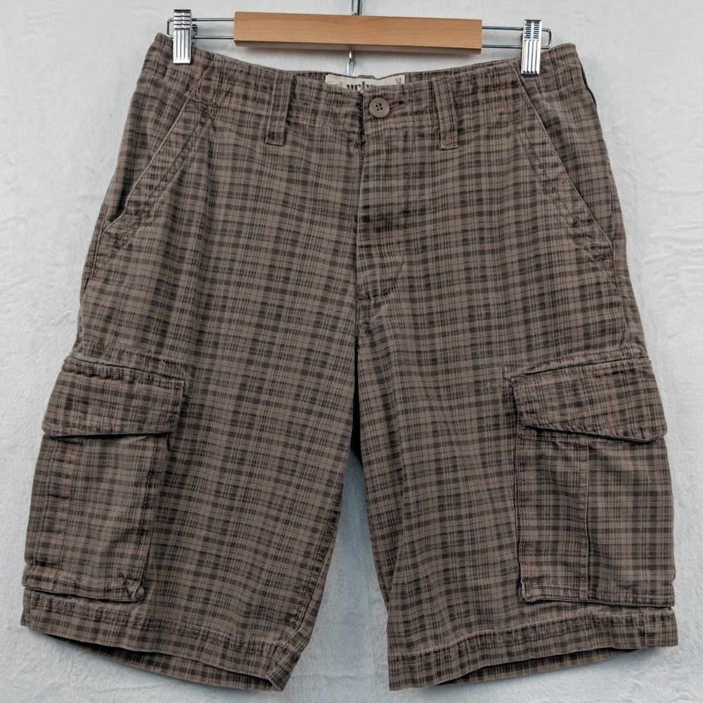 VTG Urban Pipeline Cargo Shorts Mens 33 Brown 12" Plaid Utility Skate Hiking Y2K